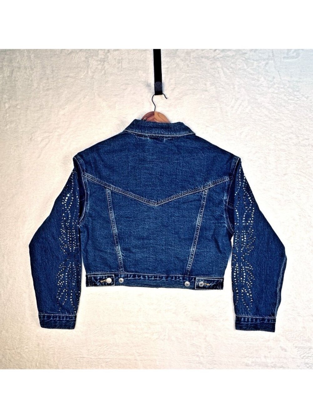 Levi's 90's Trucker Jacket Small Shrunken Rhinestone Denim Jacket D.Wash Western - Picture 5 of 13